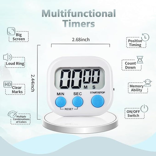 12 Pack Digital Kitchen Timer Magnetic Digital Timer with Big Display Loud Ring Cooking Timers for Kitchen Electronic Timer for Cooking, Bathing, Gym, Break Time, Classroom(12,White, Blue, Orange)