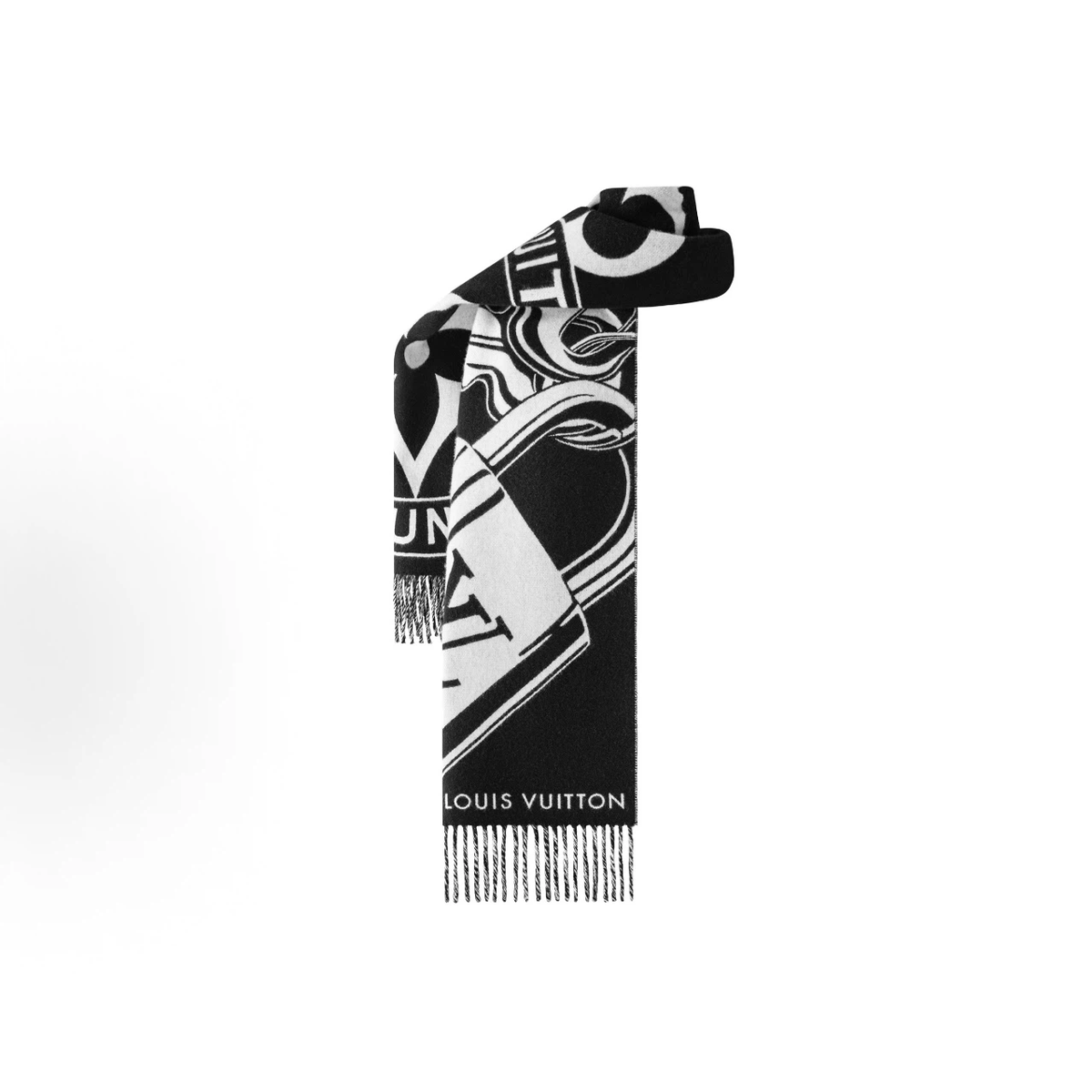 Black‑White Lock‑Key Graphic Reversible Winter Scarf