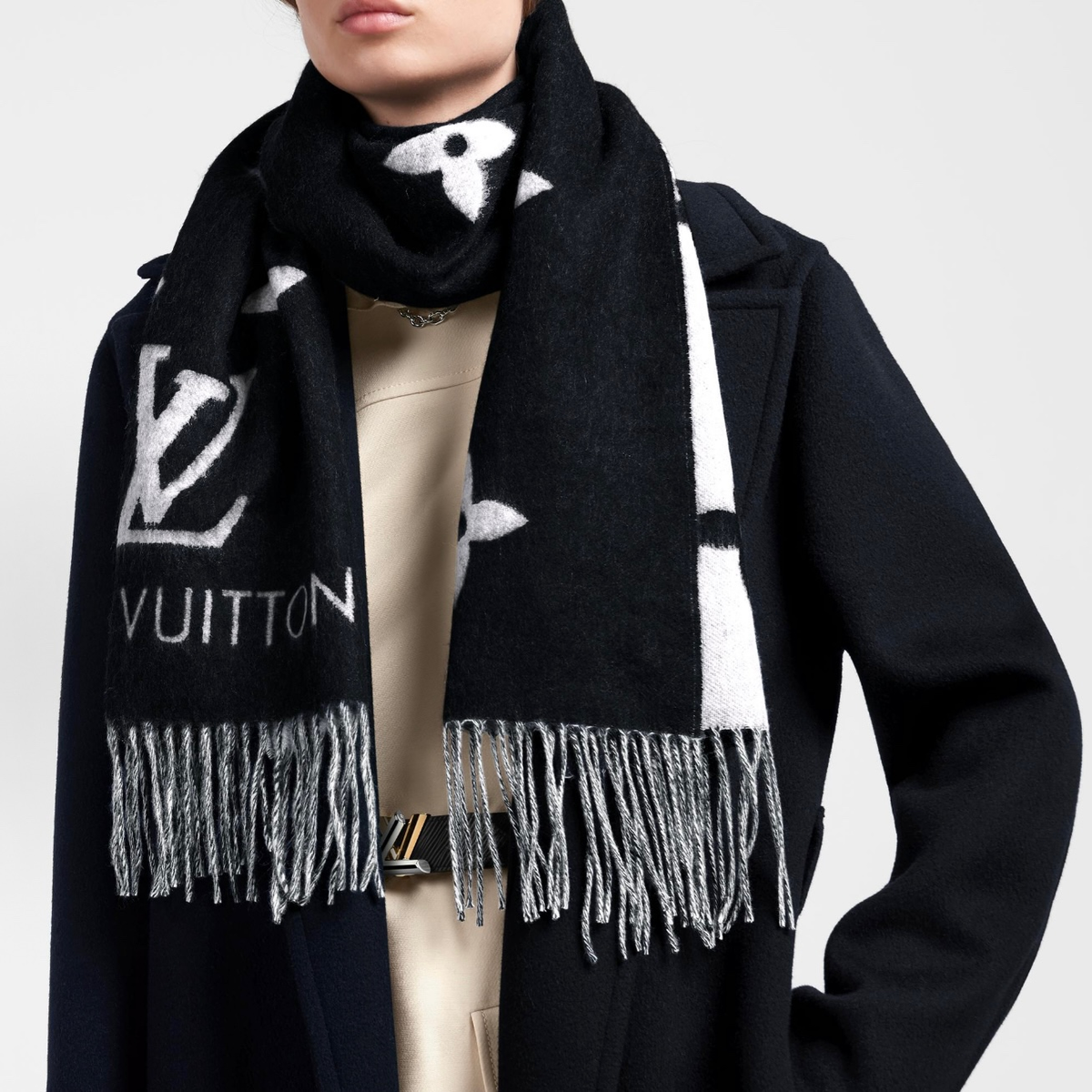 Reversible Monogram Winter Scarf, Soft Warm Shawl with Tassels