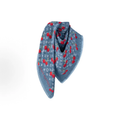 Denim Blue Cherry Print Fringed Square Shawl Scarf