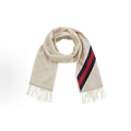 Gucci Re‑versible GG Jacquard Wool‑Silk Scarf Cream Off‑White Web Stripe Fringed Unisex Winter Shawl Wrap